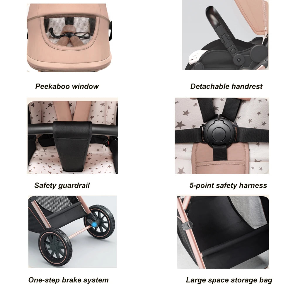 Convertible High Landscape Baby Stroller with Reversible Seat