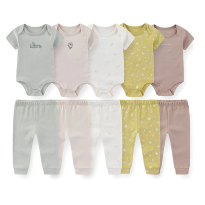 10-Piece Unisex Baby Bodysuits Pants Clothing Gift Set