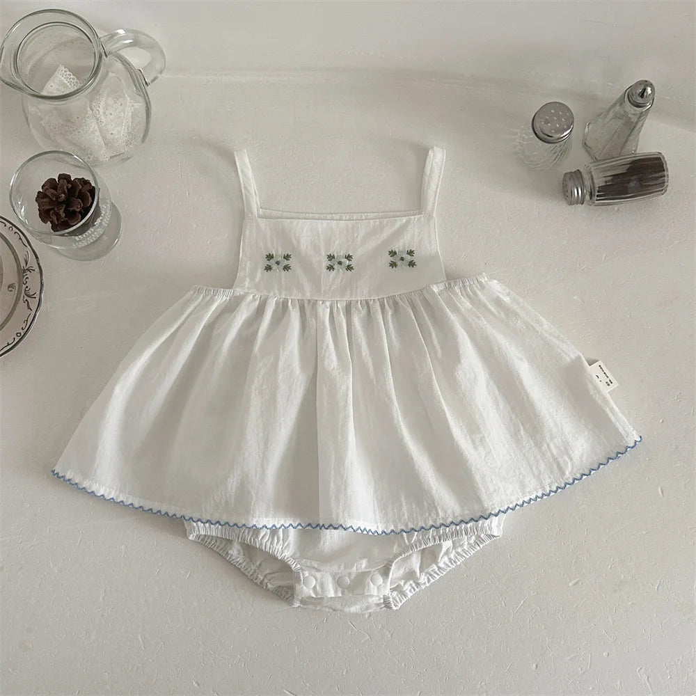 Baby Girls Floral Embroidery Strap Top Bloomer Set