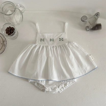 Baby Girls Floral Embroidery Strap Top Bloomer Set