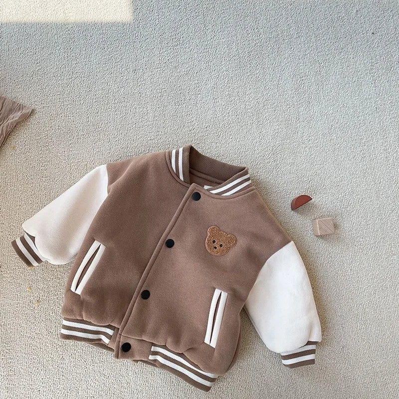 Toddler Fleece Baseball Jacket Warm Winter Kids Outerwear