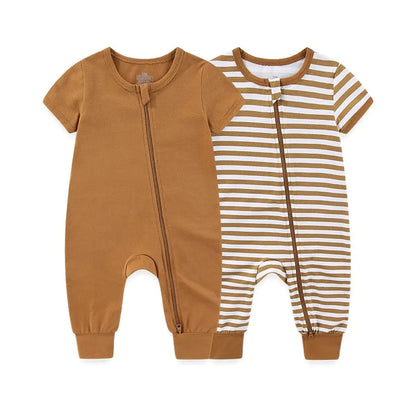 2-Pack Baby Zipper Rompers Short Sleeve Jumpsuit Set
