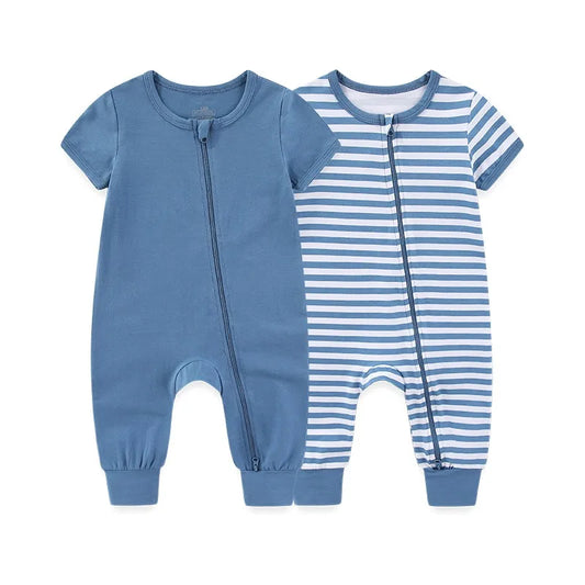 2-Pack Baby Zipper Rompers Short Sleeve Jumpsuit Set