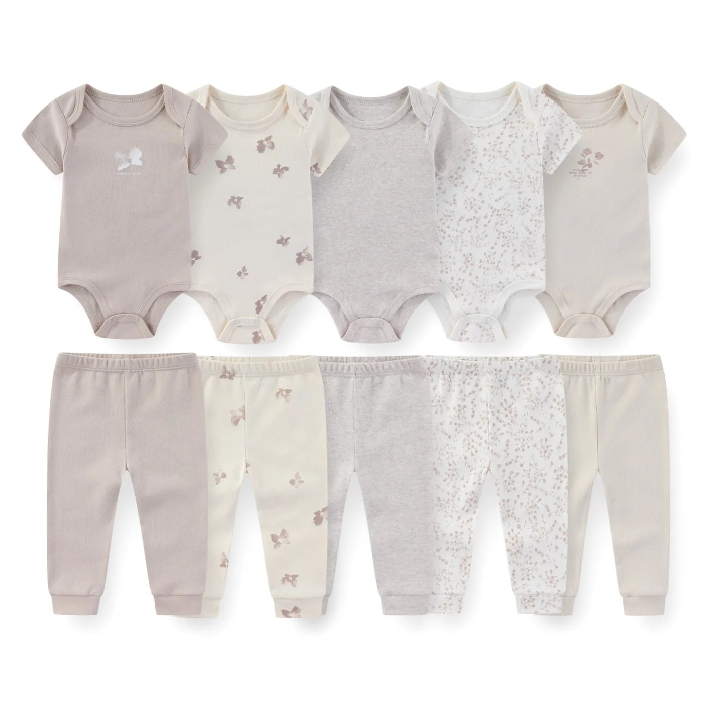 10-Piece Unisex Baby Bodysuits Pants Clothing Gift Set