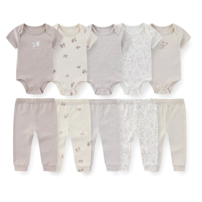 10-Piece Unisex Baby Bodysuits Pants Clothing Gift Set