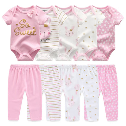 10-Piece Unisex Baby Bodysuits Pants Clothing Gift Set