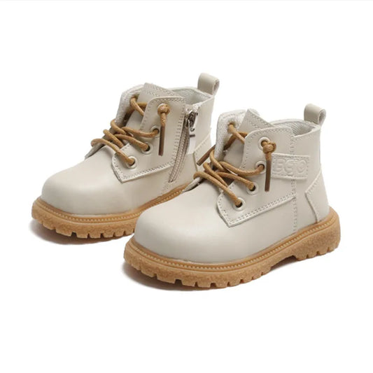 Baby Leather British Style Side Zip Ankle Boots
