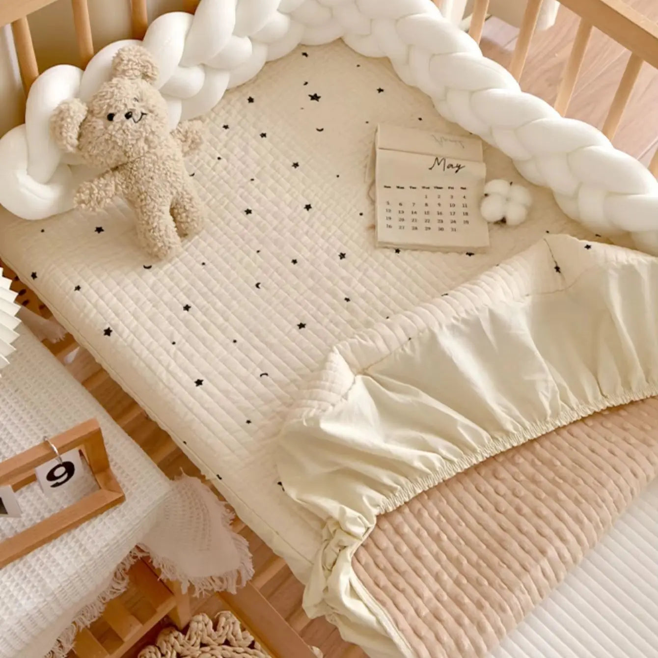 Korean Style Quilted Baby Crib Fitted Mattress Pad